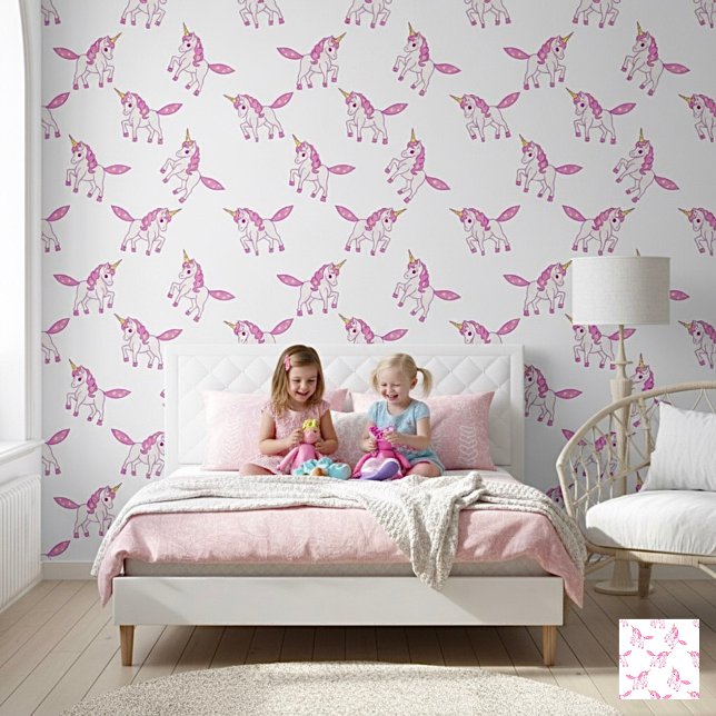 Cute Cartoon Pink Unicorn Behang (Creator heeft geüpload)
