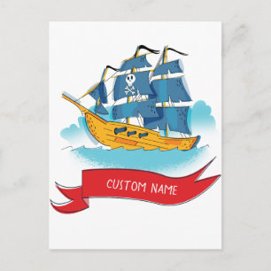 Cute Cartoon Pirate Ship Custom text Briefkaart