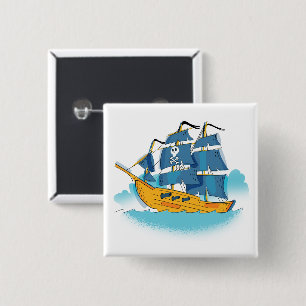 Cute Cartoon Pirate Ship Vierkante Button 5,1 Cm