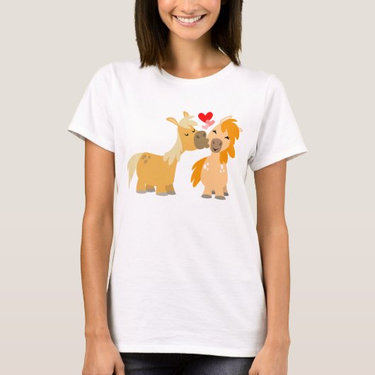 Cute Cartoon Ponies in Love Women T shirt (Voorkant)