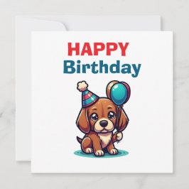 Cute Cartoon Puppy Dog Happy Birthday Card - Moder Kaart