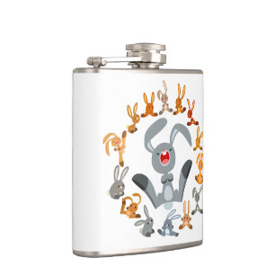 Cute Cartoon Rabbits Mandala Hip Flask Heupfles