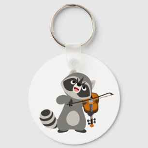 Cute Cartoon Raccoon die Violin speelt Sleutelhanger