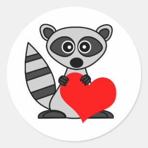 Cute Cartoon Raccoon Holding Heart Ronde Sticker