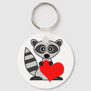 Cute Cartoon Raccoon Holding Heart Sleutelhanger