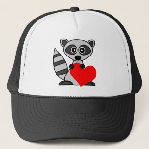 Cute Cartoon Raccoon Holding Heart Trucker Pet