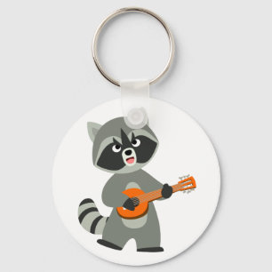 Cute Cartoon Raccoon Plays Banjo Sleutelhanger