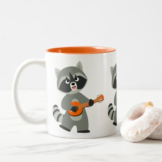 Cute Cartoon Raccoon Plays Banjo Tweekleurige Koffiemok (Met donut)