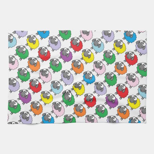 Cute Cartoon Rainbow Sheep Theedoek (Horizontaal)