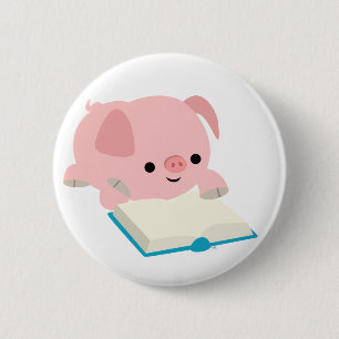 Cute Cartoon Reading Piglet Button Badge