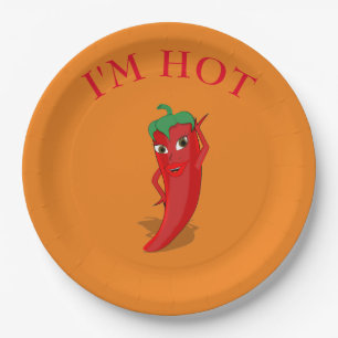 Cute Cartoon Red Hot Pepper Diva Papieren Bordje