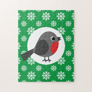 Cute Cartoon Robin met Snowflakes Legpuzzel