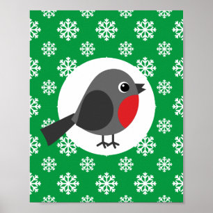 Cute Cartoon Robin met Snowflakes Poster
