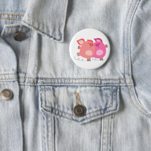 Cute Cartoon Roller-Skating Pigs Button Badge