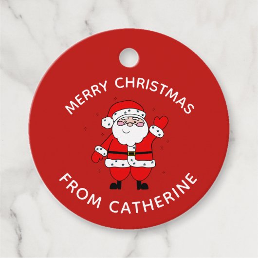 Cute Cartoon Santa Red Kerstmis Bedankjes Labels (Voorkant)