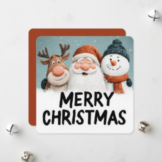 Cute Cartoon Santa Reindeer Snowman Merry Xmas Feestdagenkaart