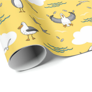 Cute Cartoon Seagull Birds Funny Kids Birthday Cadeaupapier