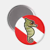 Cute Cartoon Seahorse Dive Flag Magneet (Voorkant / Achterkant)