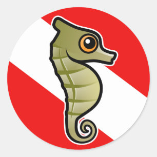 Cute Cartoon Seahorse Dive Flag Ronde Sticker
