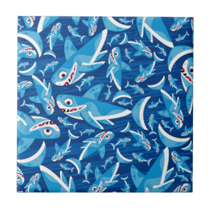Cute Cartoon Shark Pattern Tegeltje