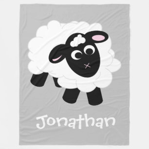 Cute Cartoon Sheep Grey Name Fleece Blanket