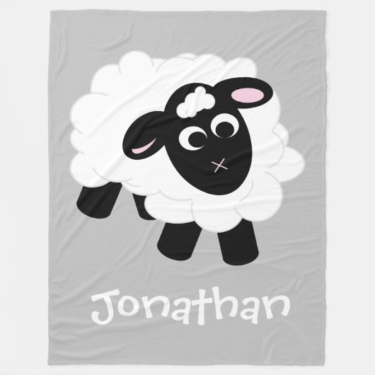 Cute Cartoon Sheep Grey Name Fleece Blanket Deken (Voorkant)