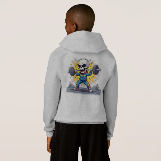 “Cute Cartoon Skeleton Weightlifter • Funny Gym Ba (Dos entier)