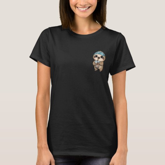 Cute Cartoon Sloth Drinking Iced Coffee T-shirt (Voorkant)