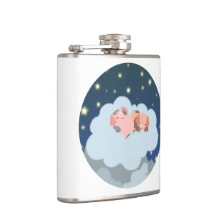Cute Cartoon Slumbering Piglets Hip Flask Heupfles
