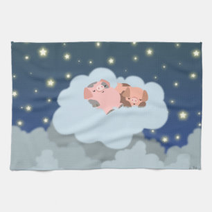 Cute Cartoon Slumbering Piglets Kitchen Towel Theedoek