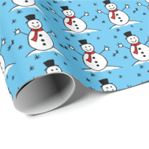 Cute Cartoon Snowman op Blauwe Kerstmis Cadeaupapier