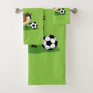 Cute Cartoon Sparrow Pplay Soccer Bad Handdoek