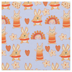 Cute Cartoon Speelgoed Rabbit Bunnies & Rainbow on Stof