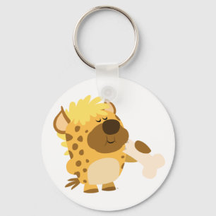 Cute Cartoon Spotted Hyena Crushing a Bone Keyring Sleutelhanger