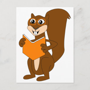 Cute Cartoon Squirrel met Glasses Reading Book Briefkaart
