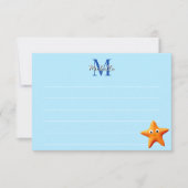 Cute Cartoon Starfish Blue Ocean Lined Monogram Notitiekaartje (Voorkant)