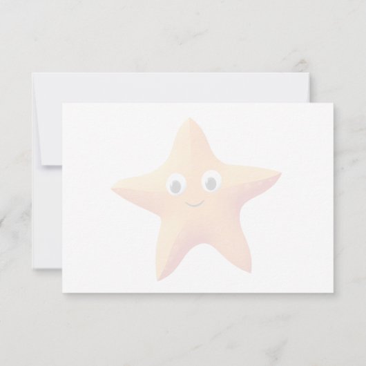 Cute Cartoon Starfish Blue Ocean Lined Monogram Notitiekaartje (Achterkant)