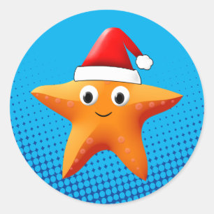 Cute Cartoon Starfish Santa Hat Ronde Sticker