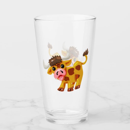 Cute Cartoon Steer Glas (Voorkant)