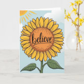 Cute Cartoon Sunflower "Believe" Inspirational  Kaart (Gele Bloem)