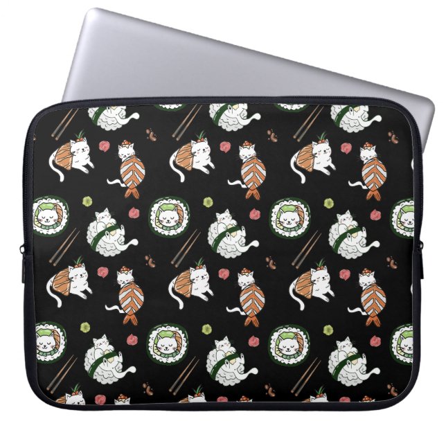 Cute Cartoon Sushi Roll Cats Pattern Laptop Sleeve (Voorkant)