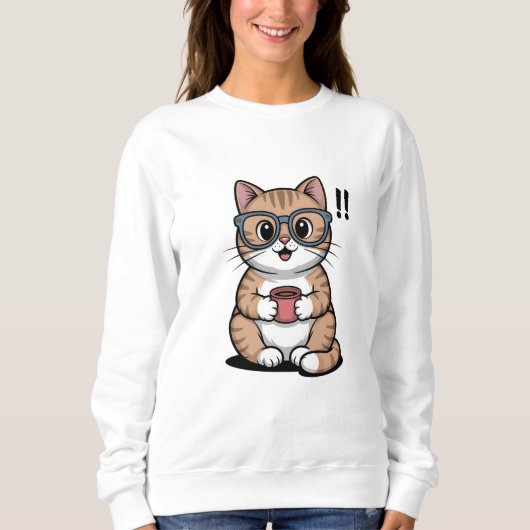 Cute Cartoon Sweatshirt - Drôle Chat Cosy (Devant)