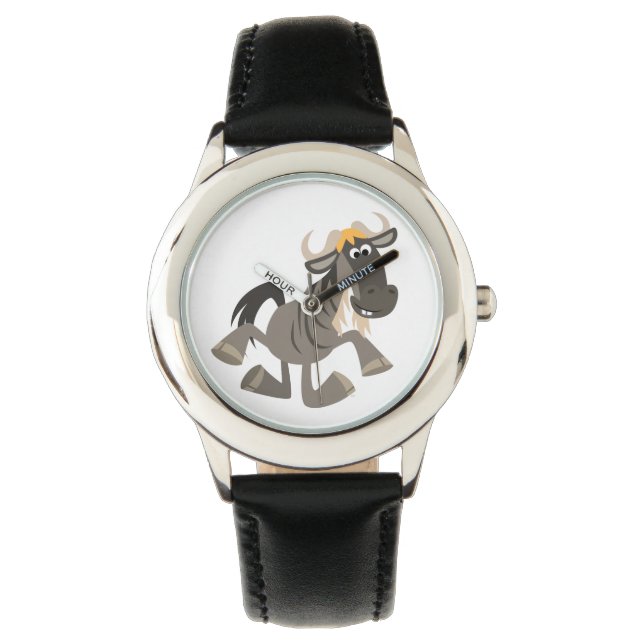 Cute Cartoon Tap Dansend Wildebeest Watch Horloge (Voorkant)