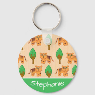 Cute Cartoon Tiger Pattern - Gepersonaliseerd Sleutelhanger