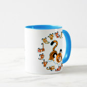 Cute Cartoon Tigers Mandala (Blue) Mok (Voorkant rechts)