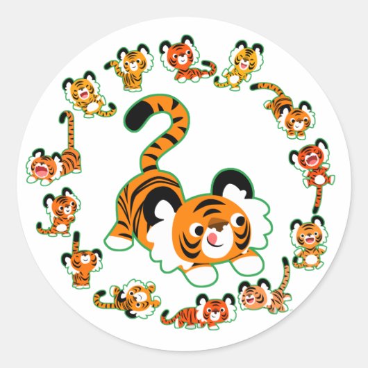 Cute Cartoon Tigers Mandala (groene) Sticker (Voorkant)