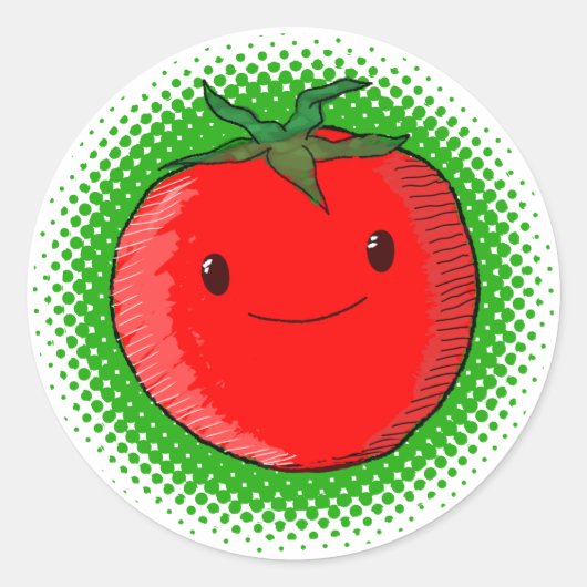 Cute Cartoon Tomato Drawing Ronde Sticker (Voorkant)