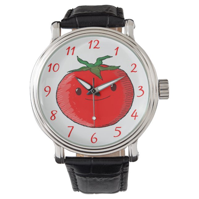 Cute Cartoon Tomato Horloge (Voorkant)