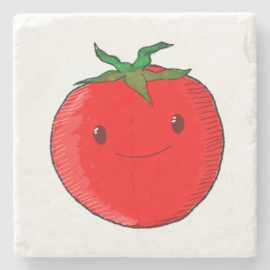 Cute Cartoon Tomato Stenen Onderzetter (Voorkant)