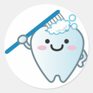 Cute Cartoon Tooth Brushing with Toothbrush Ronde Sticker